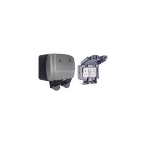 DOUBLE SWITCHED 13A OUTDOOR  SOCKET BRUSHED STEEL