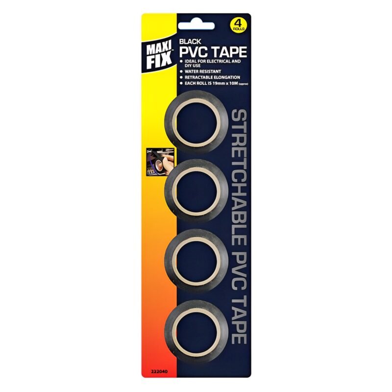 MAXIFIX 4PC 10M x 19MM BLACK PVC TAPE