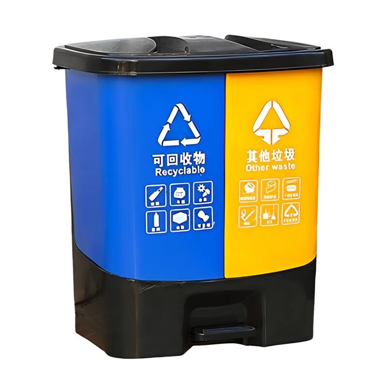 RECYCLE PLASTIC DUSTBIN YELLOW- BLUE 40L - Image 2