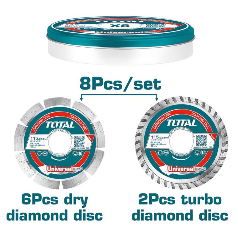 TOTAL ΣΕΤ ΔΙΑΜΑΝΤΟΔΙΣΚΟΙ 115MM 8 ΤΕΜ ΣΕ ΜΕΤΑΛΛΙΚΟ ΚΟΥΤΑΚΙ