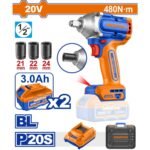 WADFOW ΜΠΟΥΛΟΝΟΚΛΕΙΔΟ ΜΠΑΤ. Li-ion 20V / 3Ah / 480Nm / 2 ΜΠΑΤ BL Motor (WCD1B48)