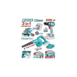 TOTAL ΕΠΑΓΓ. ΣΕΤ ΓΩΝΙΑΚΟΣ ΤΡΟΧΟΣ + ΔΡΑΠ/ΒΙΔΟ + ΦΥΣΗΤΗΡΑΣ ΜΠΑΤ. Li-ion 20V (TOSLI241192E)