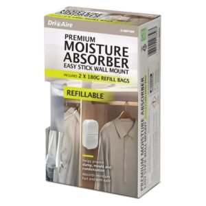 DRI AIRE DEHUMIDIFIER WALL MOUNTED EASY STICK WITH 2 X 180G REFILL BAGS