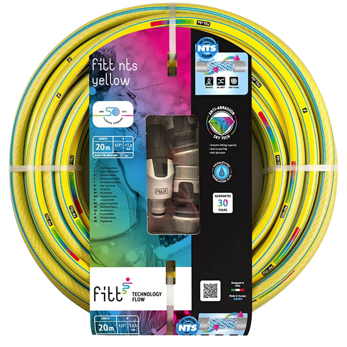 FITT NTS YELLOW 1/2" 20m Kit, Garden Irrigation Hose with Adjustable Lance and Fittings - Image 3