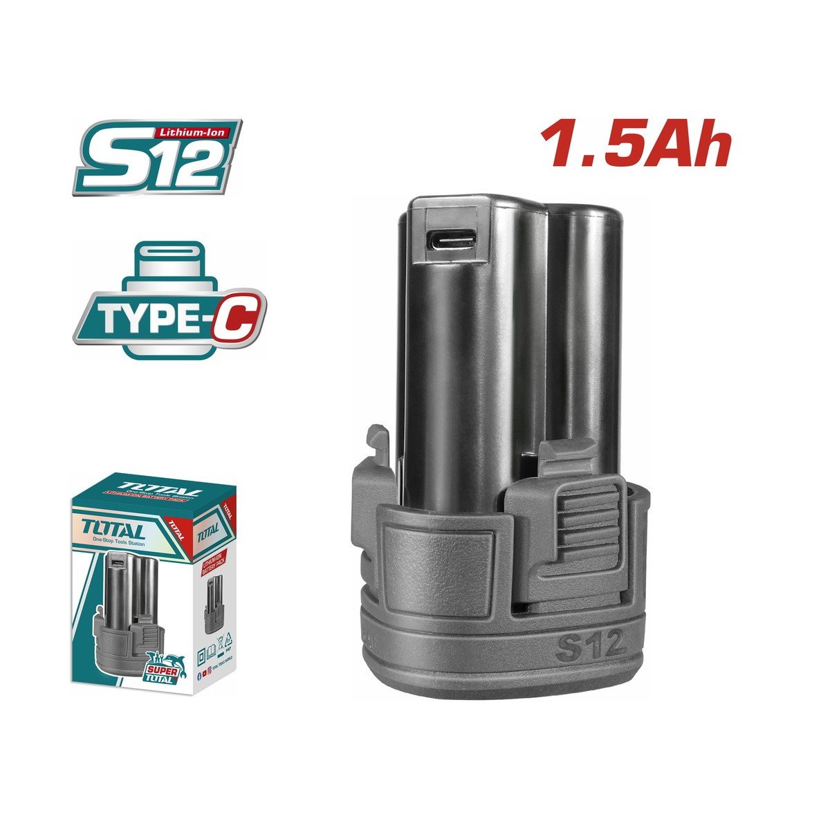 TOTAL ΑΝΤΑΛ/ΚΗ ΜΠΑΤΑΡΙΑ Li-ion 12V / 1.5Ah Type-C