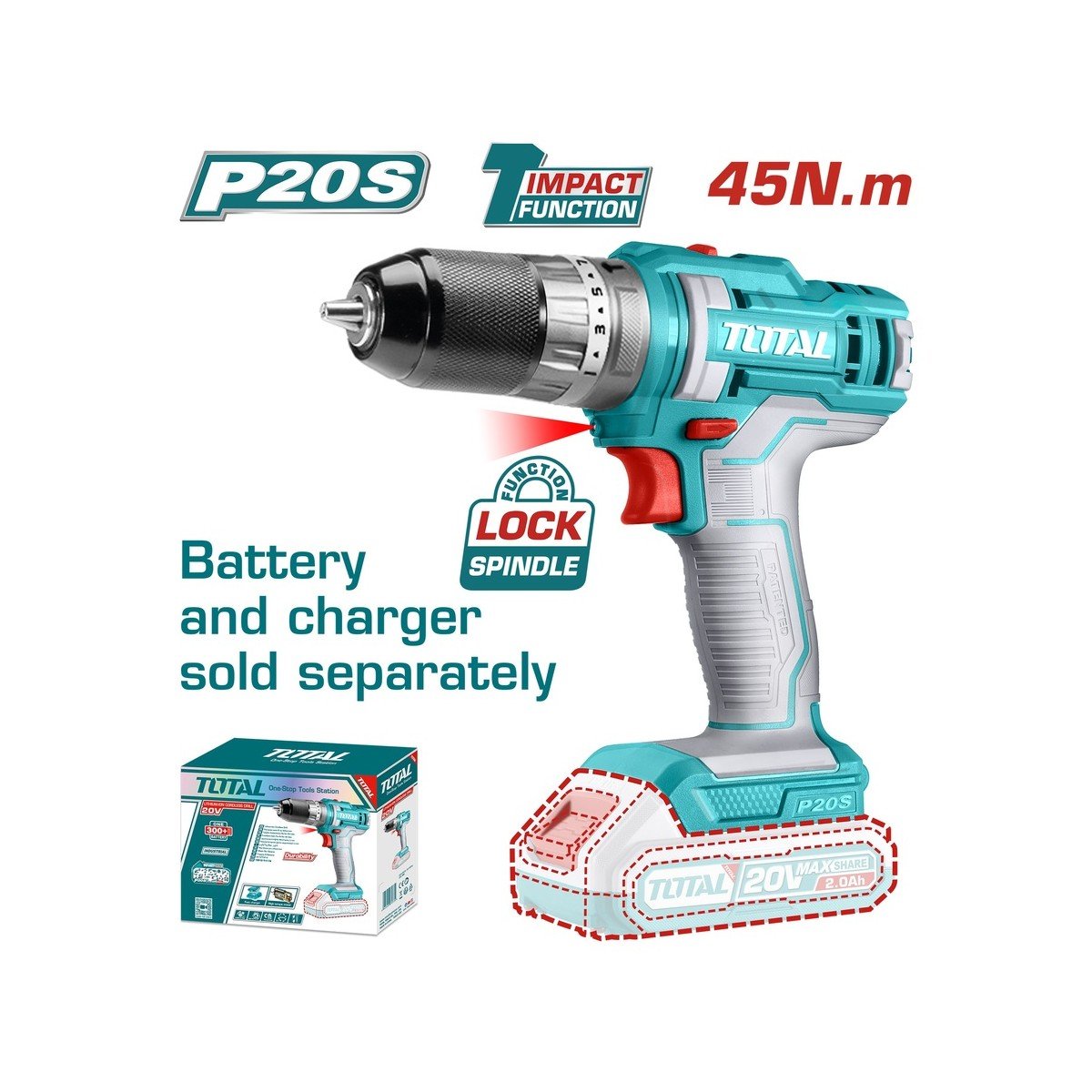 TOTAL ΕΠΑΓΓ. ΔΡΑΠΑΝΟΚΑΤΣΑΒΙΔΟ ΚΡΟΥΣΤΙΚΟ ΜΠΑΤ. Li-ion 20V / 45Nm ΧΩΡΙΣ ΜΠΑΤΑΡΙΑ & ΦΟΡΤΙΣΤΗ