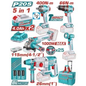 TOTAL ΕΠΑΓΓ. ΣΕΤ 5τεμ ΕΡΓΑΛΕΙΩΝ ΜΠΑΤ. Li-ion 20V / 4Ah / 2 ΜΠΑΤΑΡΙΕΣ (TCKLI20592E)