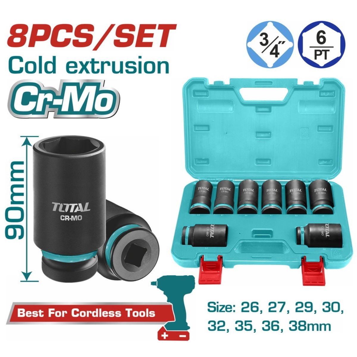 TOTAL ΕΠΑΓΓ. ΣΕΤ ΚΑΡΥΔΑΚΙΑ ΑΕΡΟΣ ΜΑΥΡΑ ΜΑΚΡΙΑ ΕΞΑΓΩΝΑ 3/4" 8 ΤΕΜ (THKISD34082L)