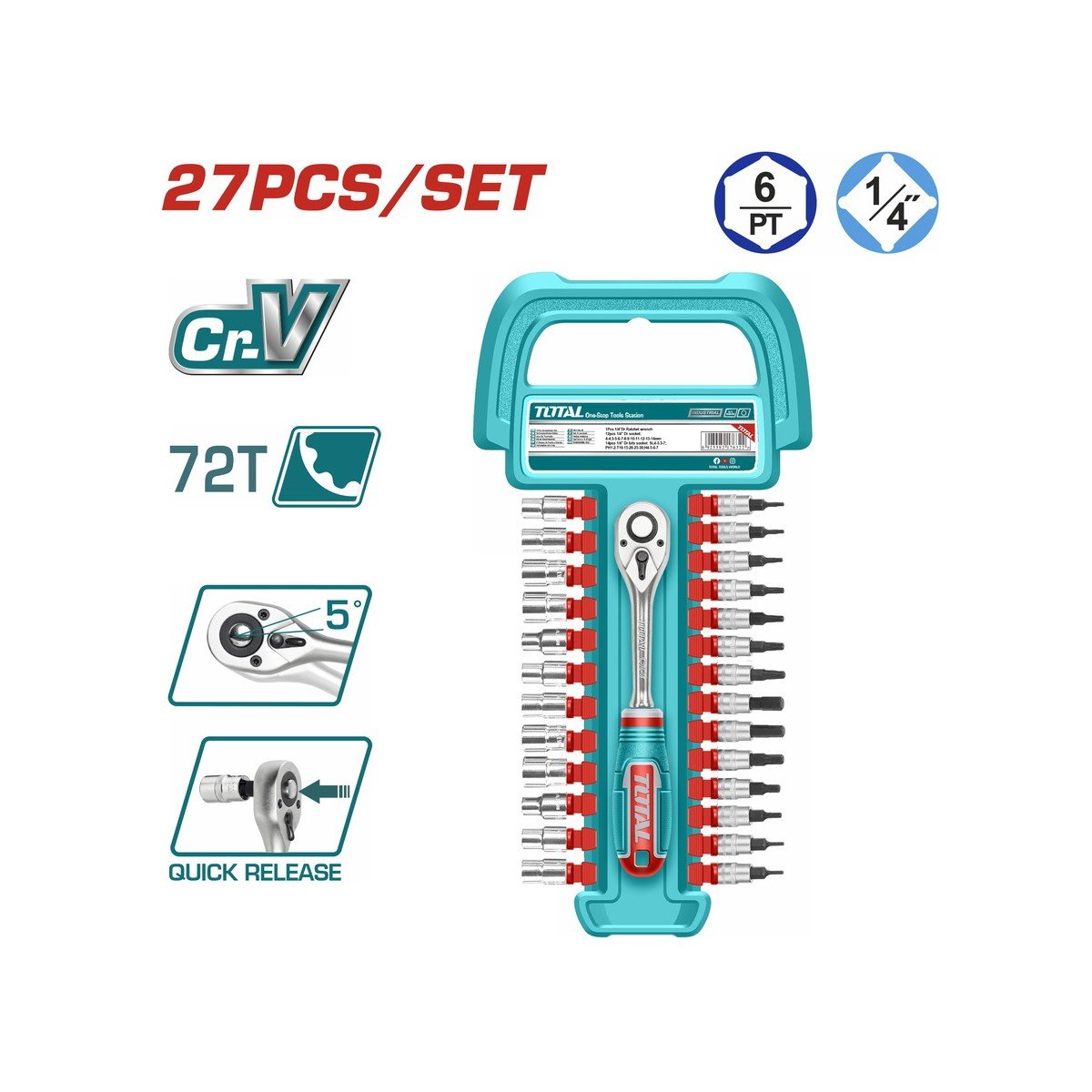 TOTAL ΕΠΑΓΓ. ΣΕΤ ΚΑΣΤΑΝΙΑ 1/4" ΜΕ ΚΑΡΥΔΑΚΙΑ 27 ΤΕΜ (THT141271)