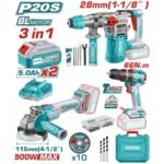 TOTAL ΕΠΑΓΓ. ΣΕΤ ΠΝΕΥΜΑΤΙΚΟ ΠΙΣΤΟΛΕΤΟ + ΓΩΝΙΑΚΟΣ ΤΡΟΧΟΣ + ΔΡΑΠ/BIΔΟ ΚΡΟΥΣΤ 66Nm ΜΠΑΤ Li-ion 20V / 5Ah / 2 ΜΠΑΤ (TOSLI241183E)