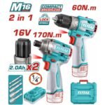 TOTAL ΣΕΤ ΕΠΑΓΓ. ΔΡΑΠ/ΒΙΔΟ 60Nm + ΠΑΛΜΙΚΟ ΚΑΤΣΑΒΙΔΙ 170Nm ΜΠΑΤ. Li-ion 16V/2Ah/2 ΜΠΑΤ (TOSLI240968)