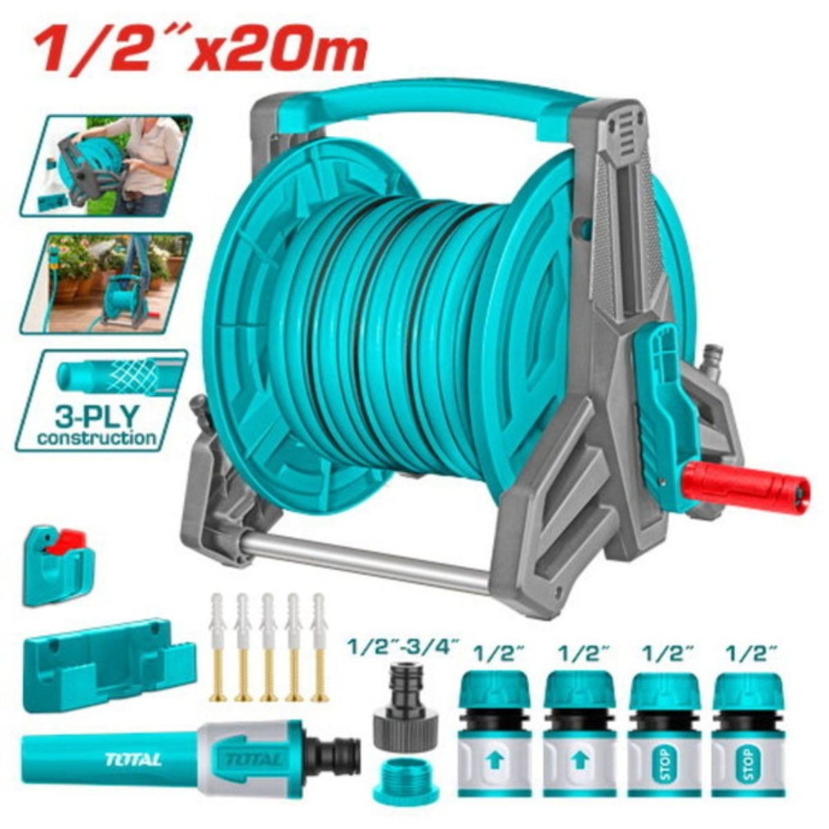 TOTAL ΣΕΤ ΦΟΡΗΤΗ ΑΝΕΜΗ ΛΑΣΤΙΧΟΥ ΠΟΤΙΣΜΑΤΟΣ ΜΕ ΛΑΣΤΙΧΟ 1/2" - 20m (THHR20124)