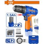 WADFOW Lithium-Ion cordless drill 12V / 1.5Ah / 20Nm Type C