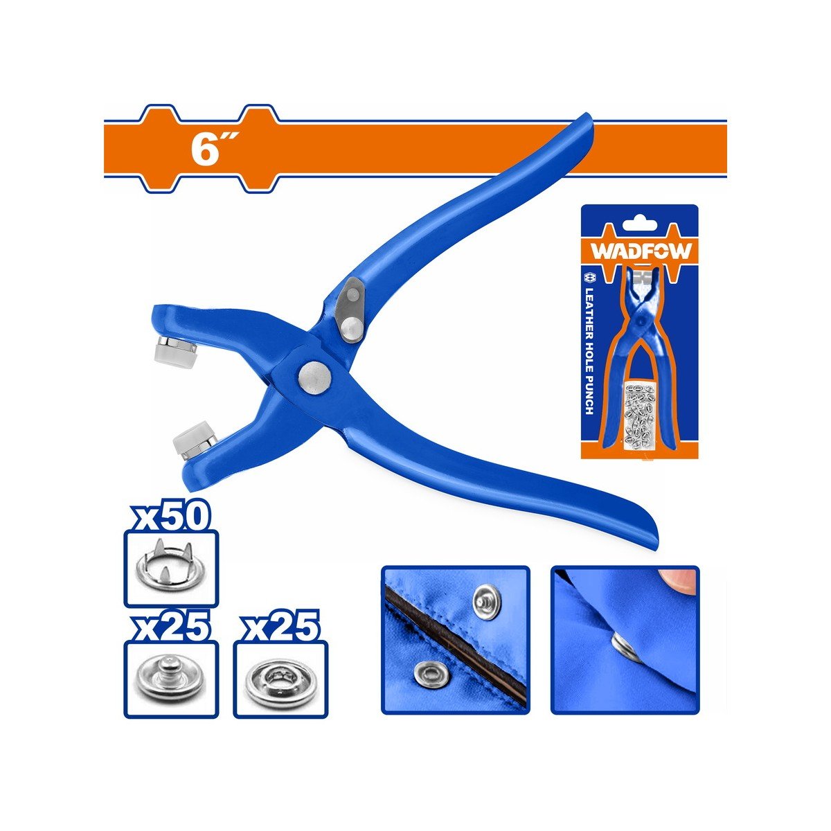 WADFOW Press snap pliers set 6" / 150mm