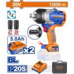 WADFOW ΜΠΟΥΛΟΝΟΚΛΕΙΔΟ ΜΠΑΤ. Li-ion 20V / 1280Nm / 5Ah / 2 ΜΠΑΤ BL Motor (WCD1B128E)