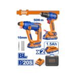 WADFOW ΣΕΤ ΔΡΑΠ/ΒΙΔΟ + ΠΝΕΥΜΑΤΙΚΟ ΠΙΣΤΟΛΕΤΟ ΜΠΑΤ. Li-ion 20V / 1.5Ah / 2 ΜΠΑΤ BL MOTOR (WOS240681)