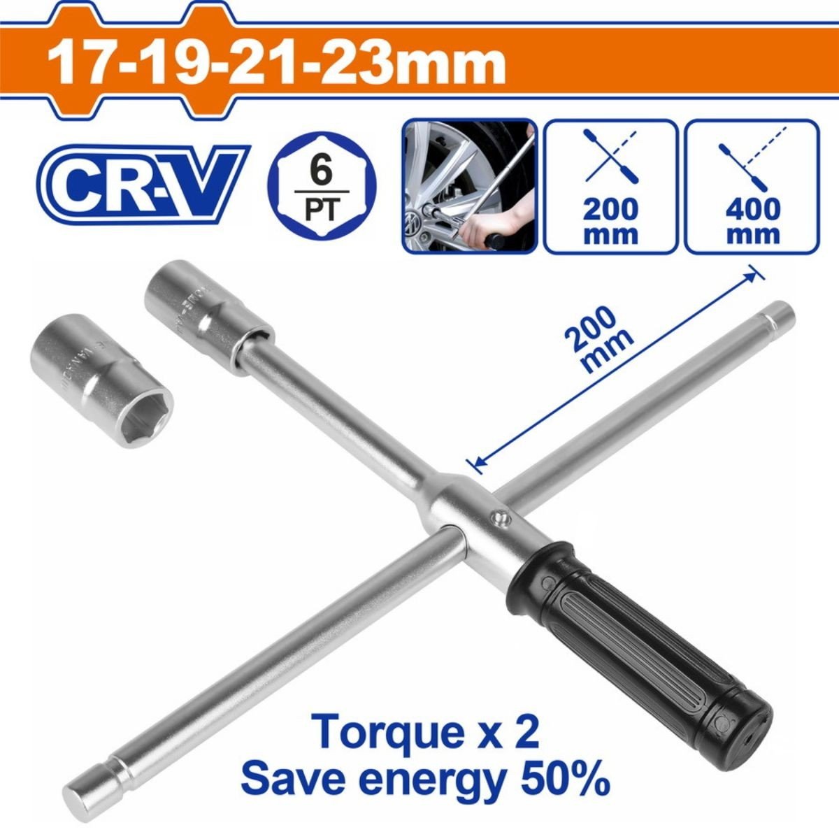 WADFOW ΤΡΟΧΟΚΛΕΙΔΟ-ΣΤΑΥΡΟΣ ΑΥΤΟΚΙΝΗΤΟΥ 1/2" / 17-19-21-23mm (WTH6516)